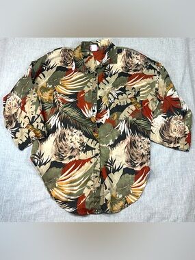 Vintage 90s JUST KAREN safari Print 3/4 Sleeve Button-Up Shirt